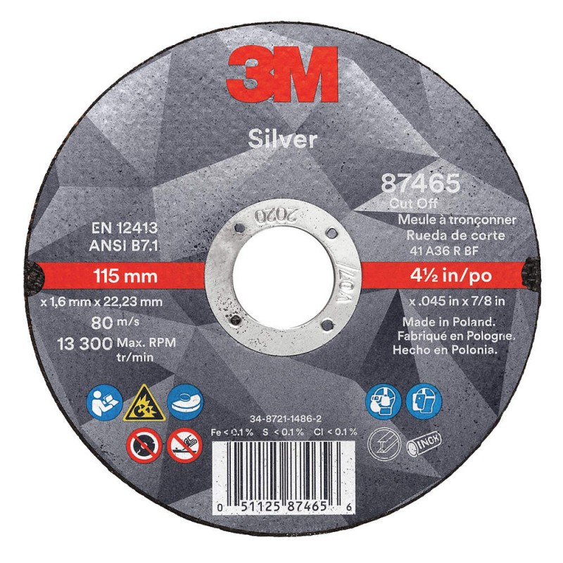 Silver 3M Cut Off Type 1 (Flat) 4-1/2 x .045 AB87465 General Purpose