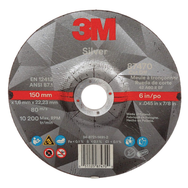 Silver 3M Cut Off Type 27 (Depressed Center) 6 x .045 AB87470 for General Purpose