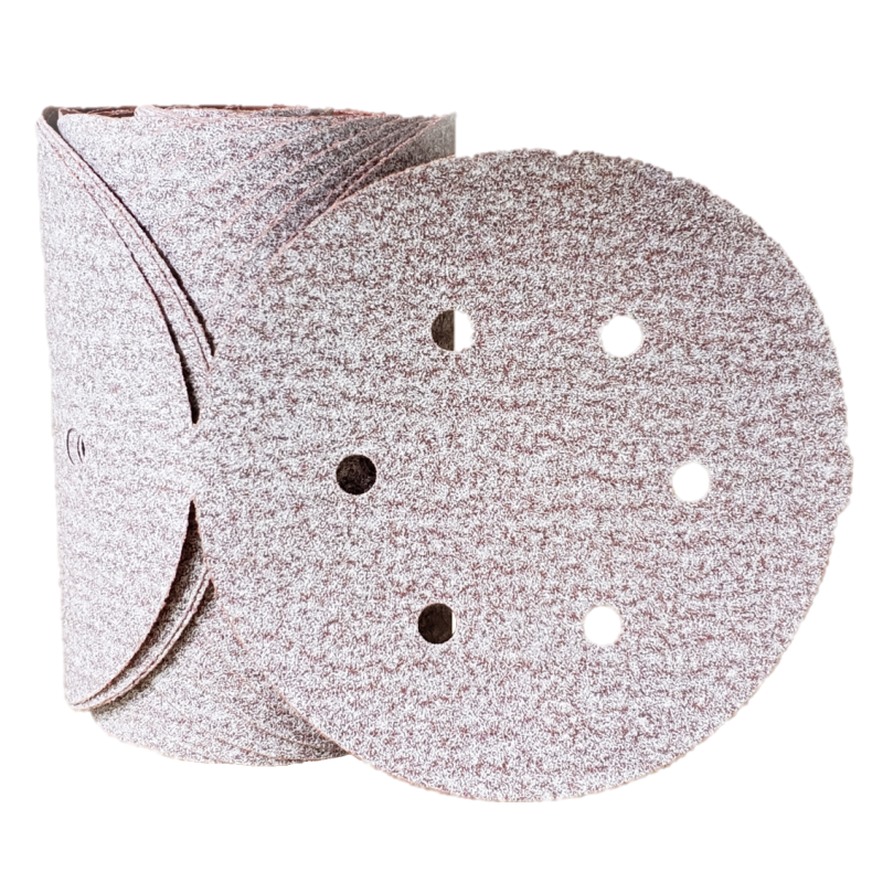 Sanding Disc 6" Diameter 6 Hole Pattern PSA Sticky Back Premier Red Aluminum Oxide 100 Grit Carborundum 15316
