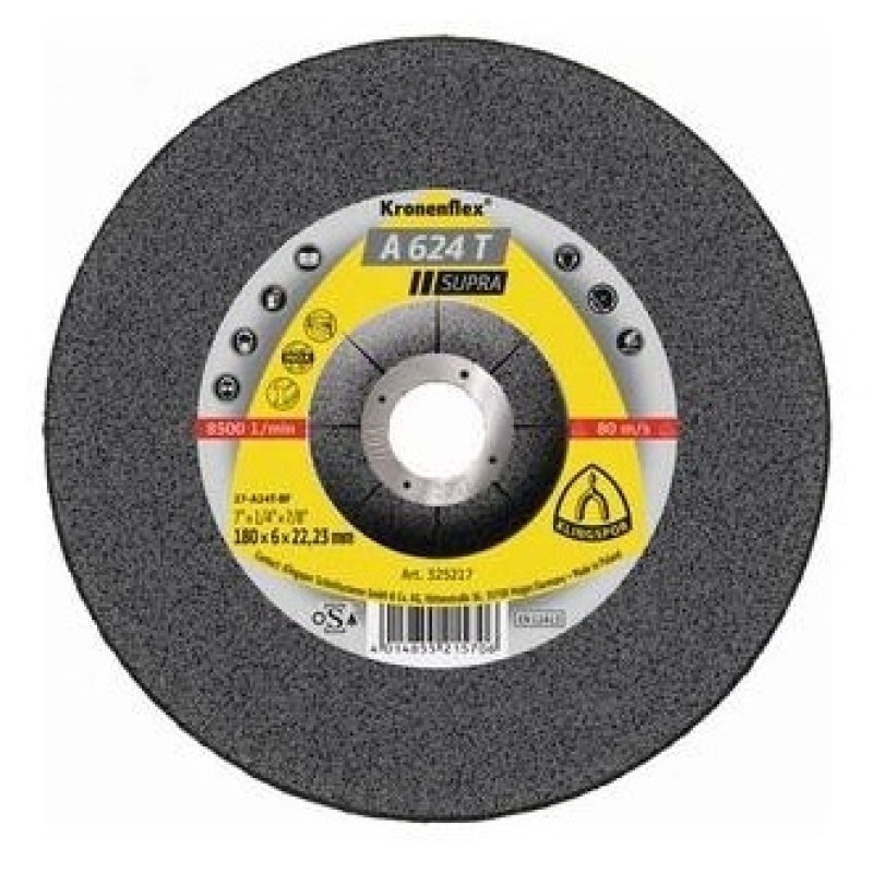 Grinding Disc Type 27 (Depressed Center) 7" x 1/4" x 7/8" A624T for Steel & Stainless Klingspor 325217