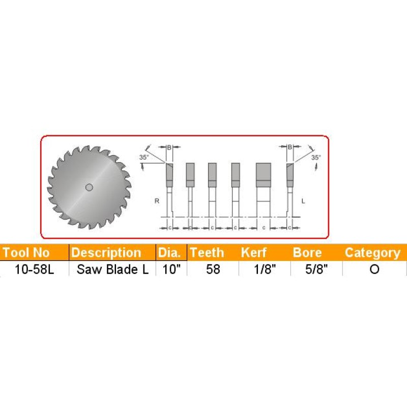 Dado Blade 10" X 58 Teeth Lh Dimar 10-58L