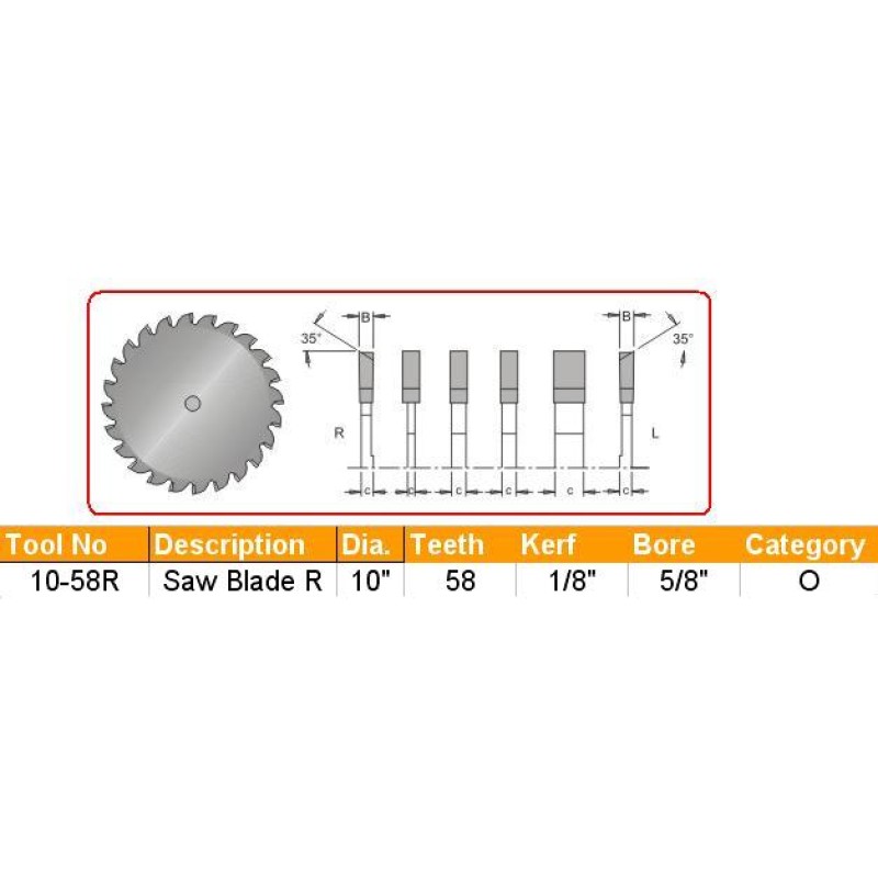 Dado Saw 10" X 58 Teeth Rh Dimar 10-58R
