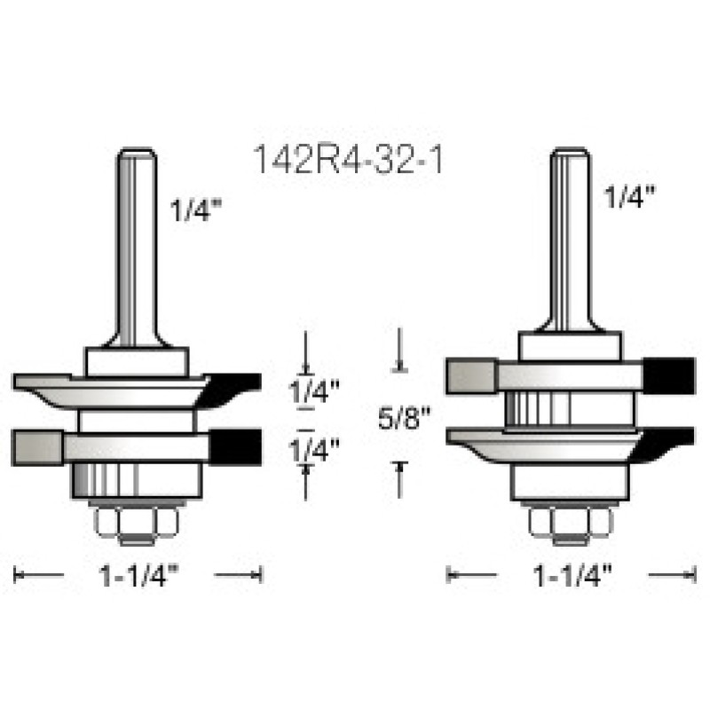 142R4-32-1 Woodpecker Reversible Rail & Stile Bit 2 Flute 1/4" Shank