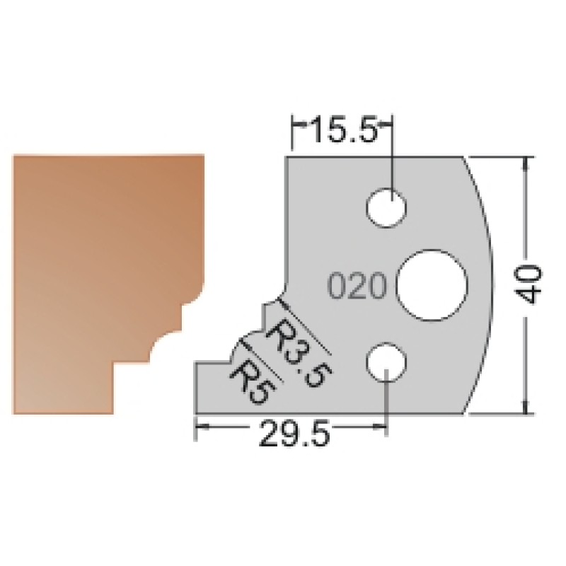 #020 40mm Knives For MPC Multi Profile Cutter (Set of 2) Dimar 3302040