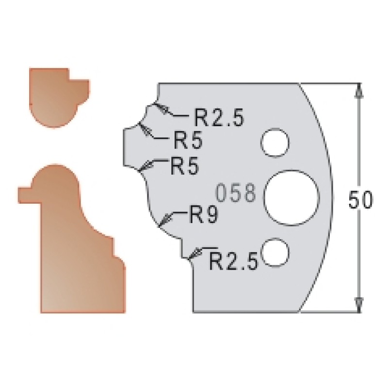 #058 50mm Knives For MPC Multi Profile Cutter (Set of 2) Dimar 3305850