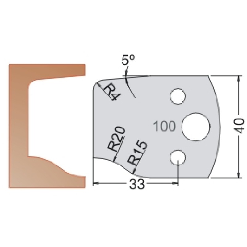 #100 40mm Knives For MPC Multi Profile Cutter (Set of 2) Dimar 3310040