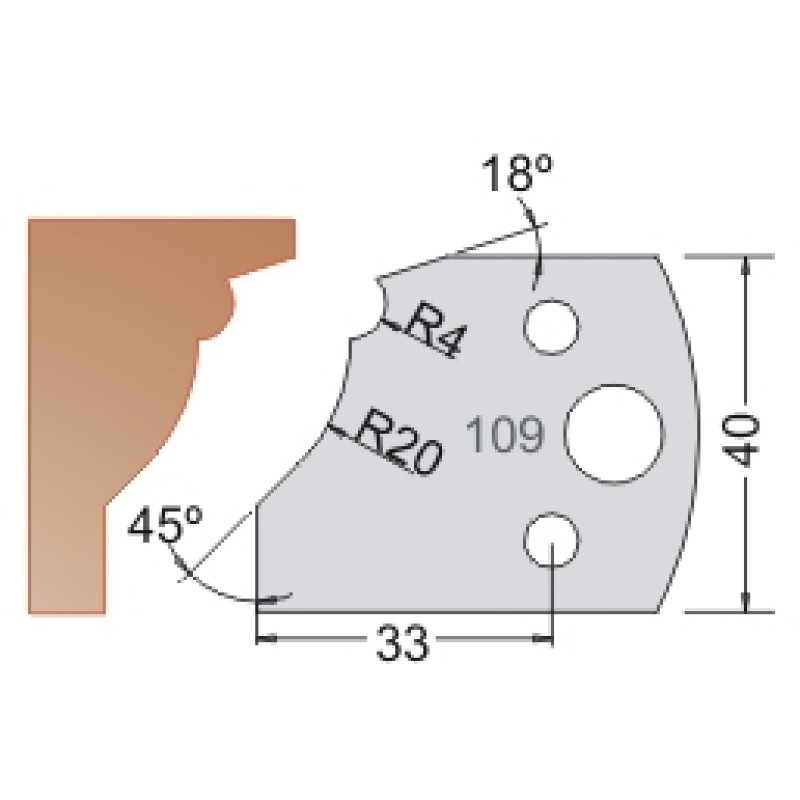 #109 40mm Knives For MPC Multi Profile Cutter (Set of 2) Dimar 3310940