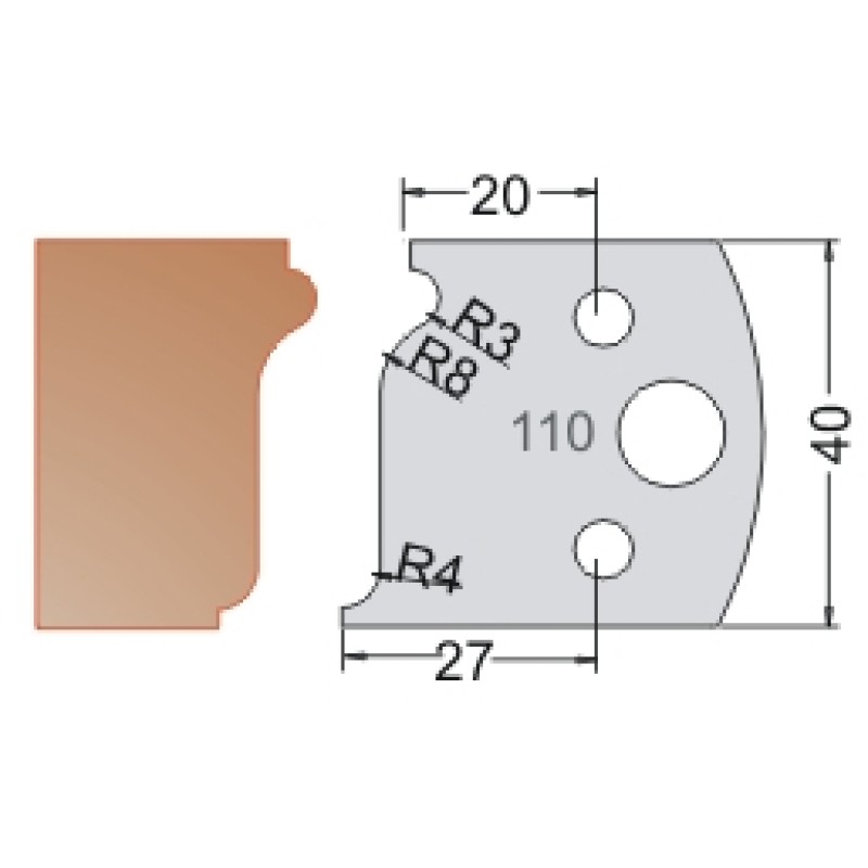 #110 40mm Knives For MPC Multi Profile Cutter (Set of 2) Dimar 3311040