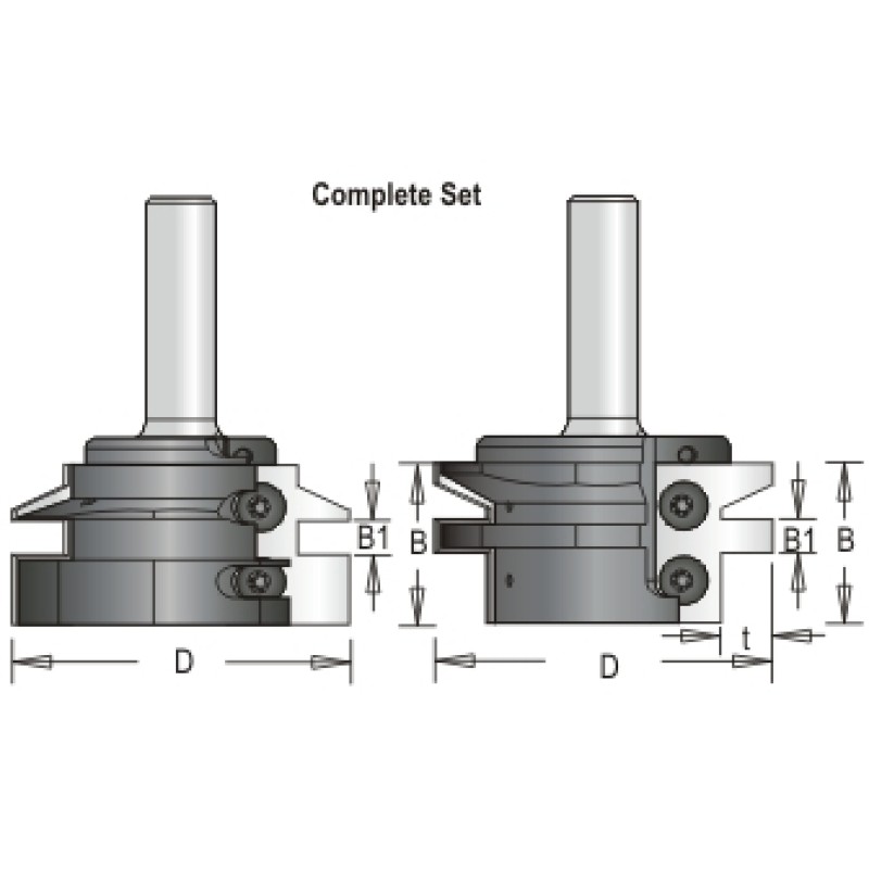 42R8-6A Tongue & Groove Bit - Complete Set A 2 Flute 30mm & 1/4" Cutting Height 1/2" Shank