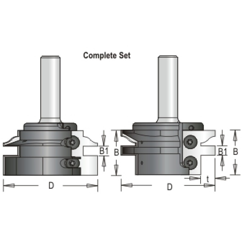 42R8-6B Tongue & Groove Bit - Complete Set B 2 Flute 30mm & 1/4" Cutting Height 1/2" Shank