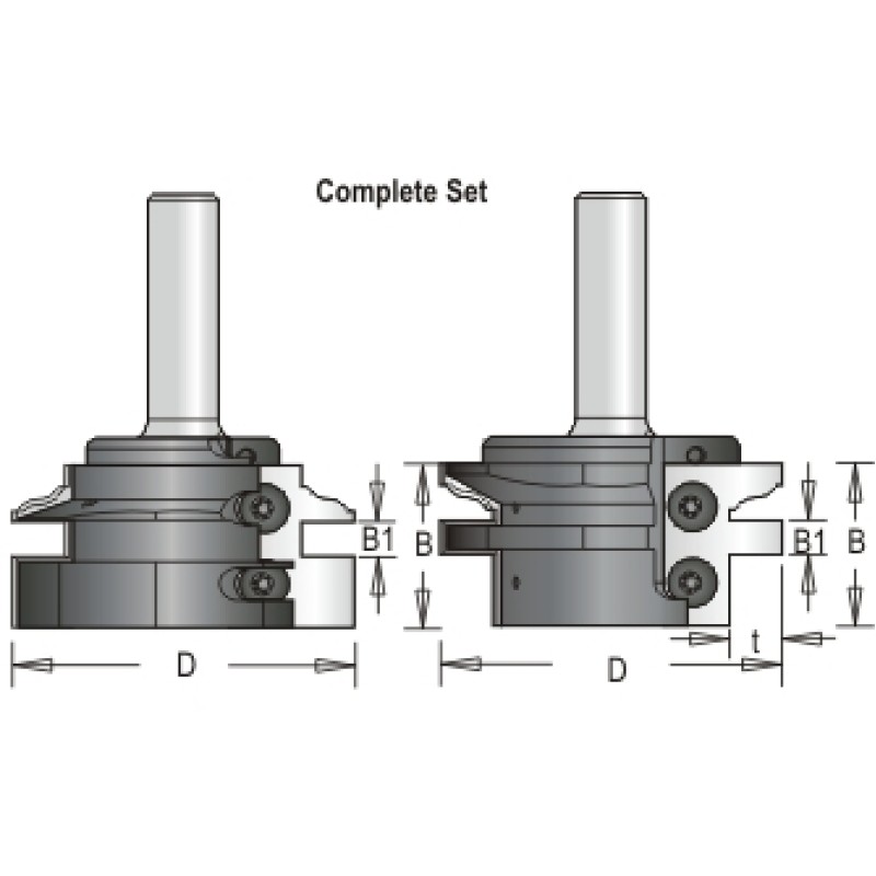 42R8-6C Tongue & Groove Bit - Complete Set C 2 Flute 30mm & 1/4" Cutting Height 1/2" Shank