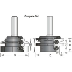42R8-6D Tongue & Groove Bit - Complete Set D 2 Flute 30mm & 1/4" Cutting Height 1/2" Shank