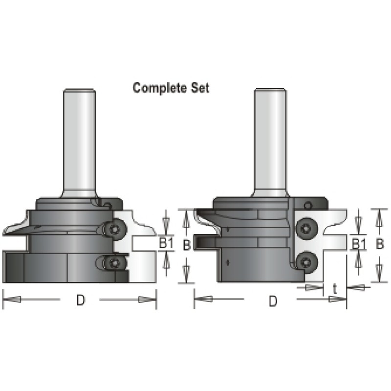 42R8-6D Tongue & Groove Bit - Complete Set D 2 Flute 30mm & 1/4" Cutting Height 1/2" Shank