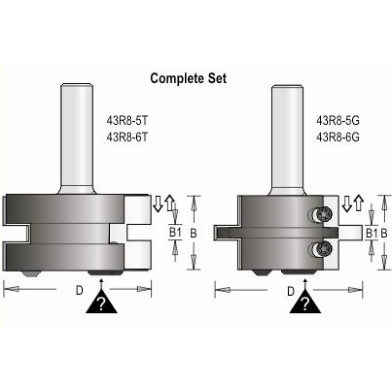 43R8-6 Tongue & Groove Insert Bit Set 2 Flute 30mm & 6.1-6.6mm Cutting Height 1/2" Shank
