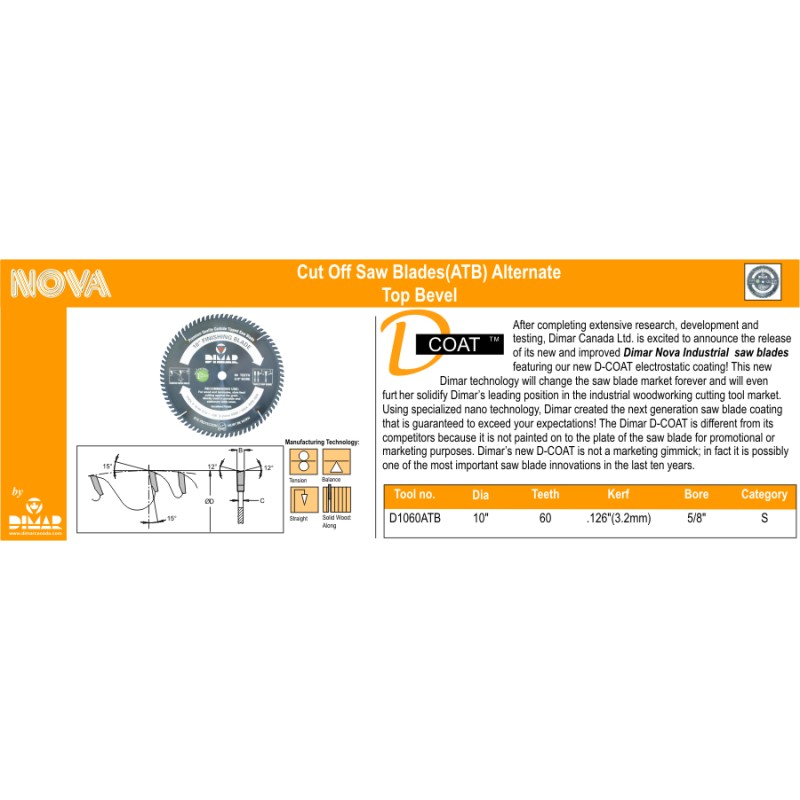 Dimar D-Coat 10" x 60 Tooth ATB Cut Off 5/8" bore