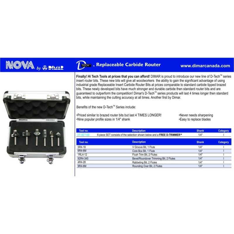 Replaceable Carbide 6pcs Bit Set Dimar DT-SET-6B