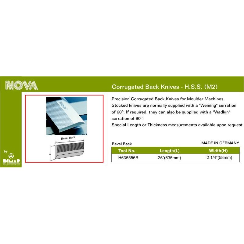 Hss Corr 25" X 2.25" X 1/4" Bevel Back Dimar H635556B