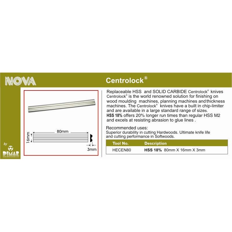 Centrolock Hss 18% 80x16x3 Dimar HECEN80