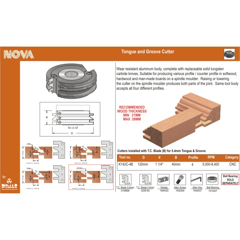 Insert 5.4mm Tongue & Groove Profile 4 Dimar K142C-4B