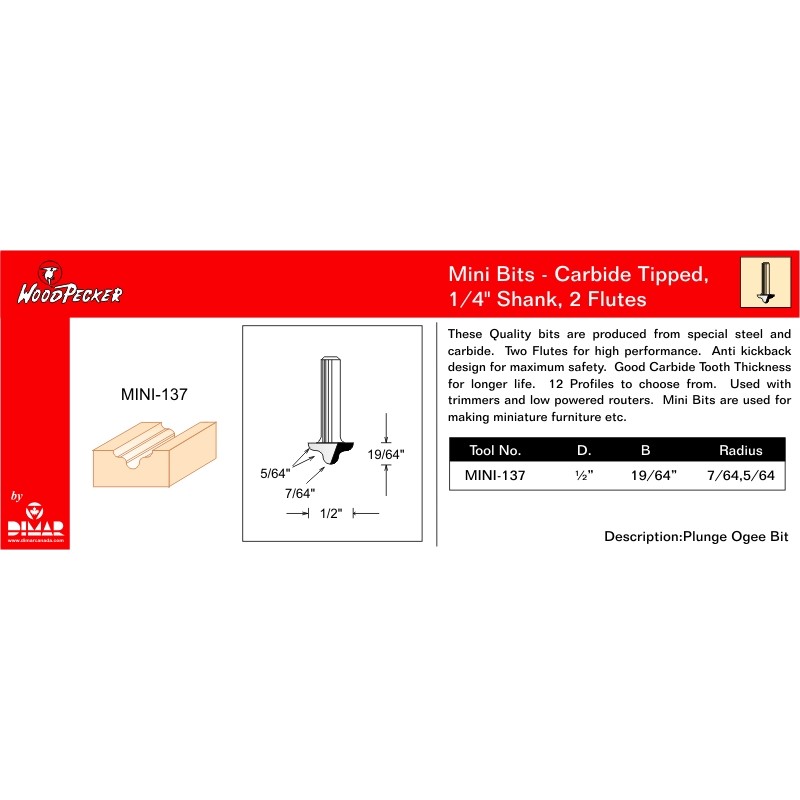 Mini Ogee Plunge Bit Dimar MINI-137