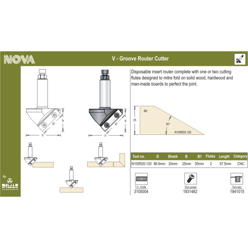Cnc "v" Groove  120 Degrees Dimar N105R20-120