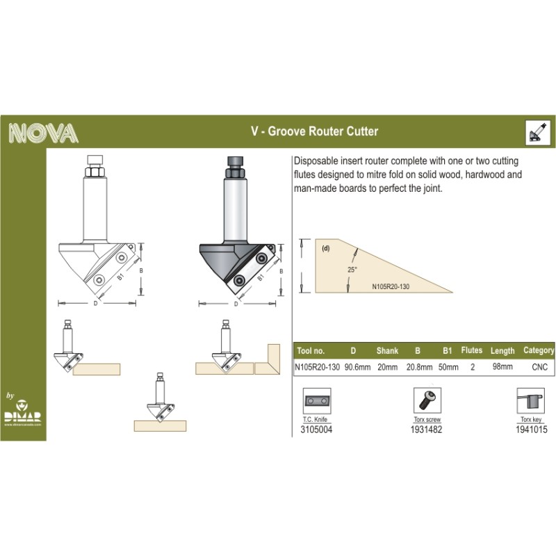 Cnc "v" Groove  130 Degrees Dimar N105R20-130
