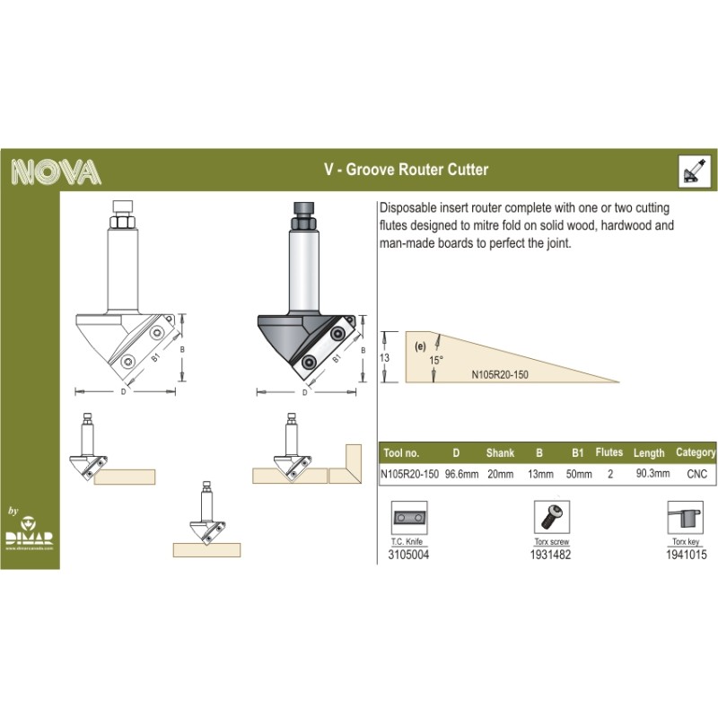 Cnc "v" Groove  150 Degrees Dimar N105R20-150
