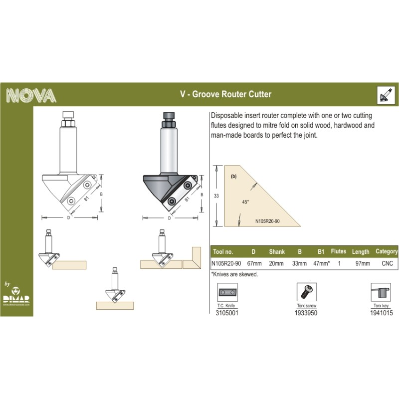 Cnc "v" Groove  90 Degrees Dimar N105R20-90