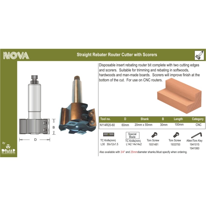 Cnc Straight Rebater 60mm X 30mm Dimar N114R20-60