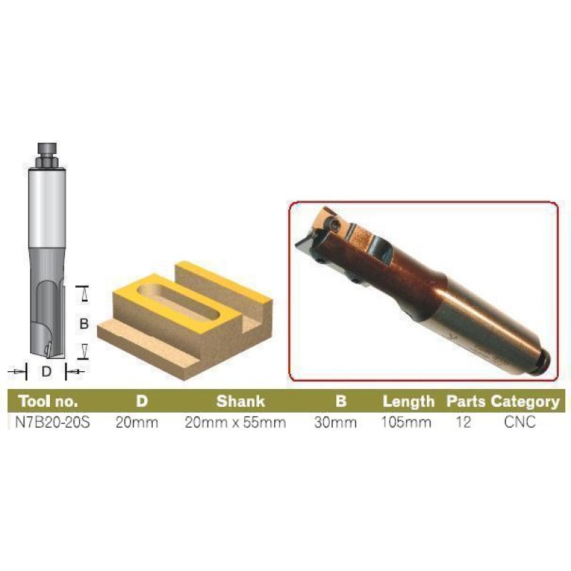 Cnc Straight Router, Plunge Tip 20mm Dimar N7B20-20S