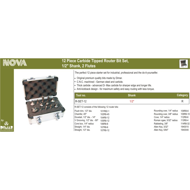 Dimar's 12 Pc. Router Bit Set Dimar R-SET-12