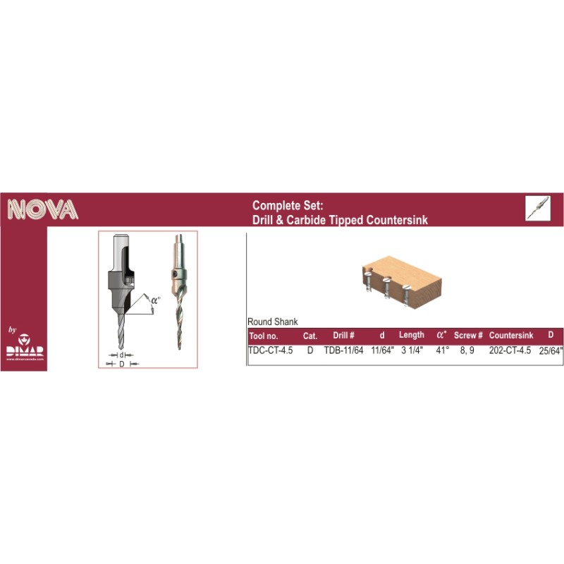 Drill-Carbide Tipped Countersink Set 11/64x25/64 Dimar TDC-CT-4.5