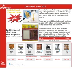 Universal Drill Bits 5 Pc Set, 4 Flute Dimar UDB-SET-5