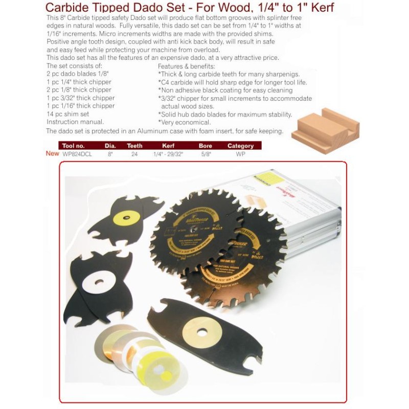 Woodpecker 8" X 24 Teeth, Dado Set Dimar WP824DCL