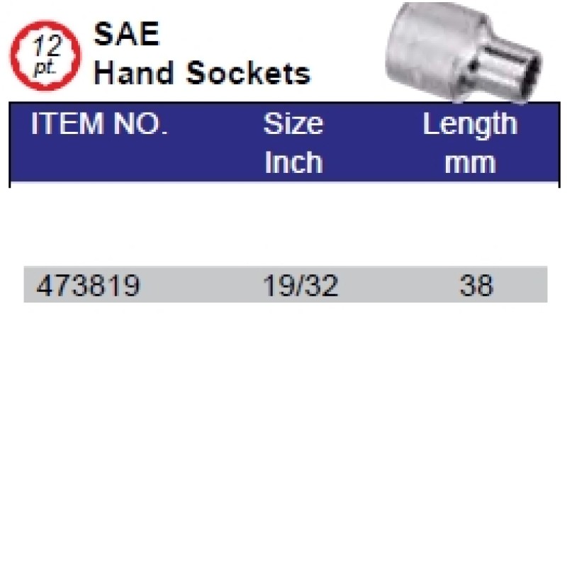 1/2dr 19/32" Hand Socket 12pt 