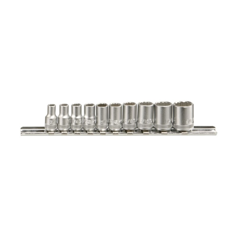 10 Piece 1/4" Drive 12 Point SAE Hand Socket Set 3/16" to 9/16"