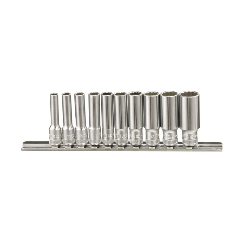 10 Piece 1/4" Drive 12 Point SAE Deep Hand Socket Set 3/16" to 9/16"