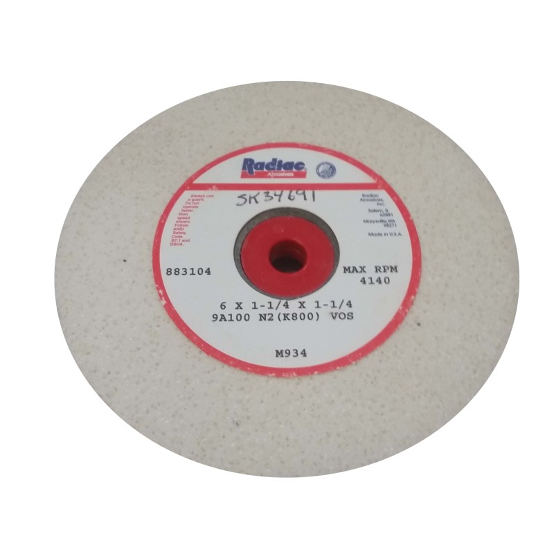 White Grinding Wheel 6" Diameter 1-1/4" Thick with 1-1/4" Arbour Hole 100 Grit