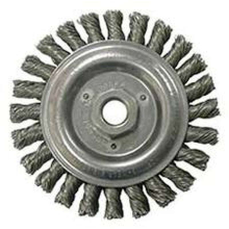 Wire Wheel 4-7/8" Diameter with 5/8-11 Arbour Hole .023 Gauge Stringer Bead Knotted (Stainless Steel)