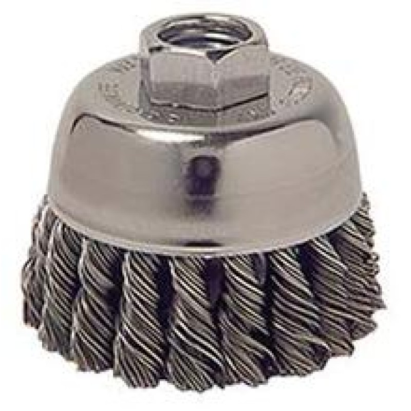 Wire Cup Brush 2-3/4" Diameter M14x2.0 Arbour Hole .014 Gauge Knotted