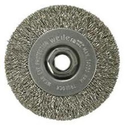 Wire Wheel 4" Diameter x 1/2" Wide with 5/8-11 Arbour Hole .014" Gauge Narrow Face Crimped (Stainless Steel)