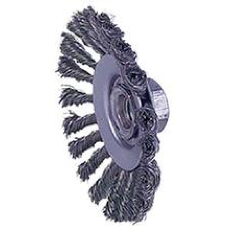 Wire Wheel 4-1/2" Diameter with 5/8-11 Arbour Hole .014 Gauge Standard Twist Knotted (Stainless Steel)