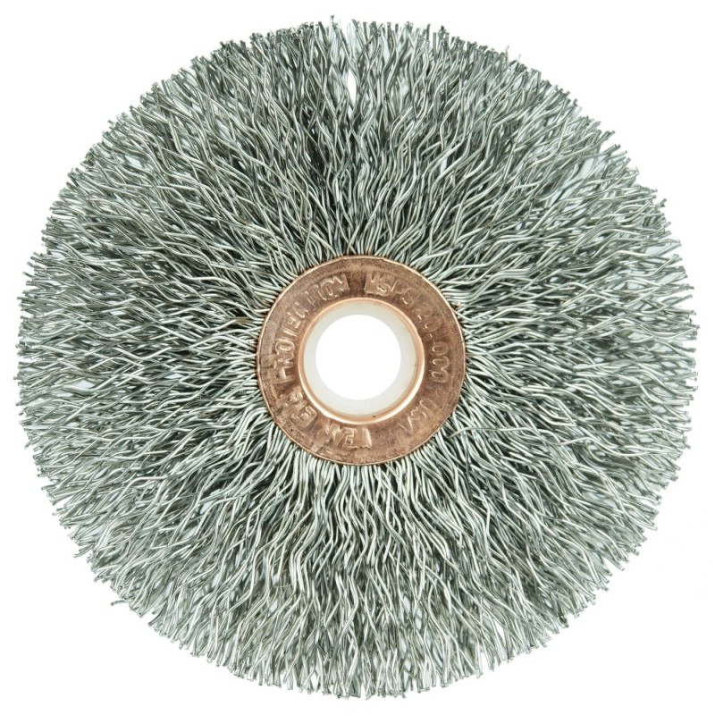 3" Small Diameter Crimped Wire Wheel .014" Stainless Steel Fill 1/2"-3/8" Arbour Hole