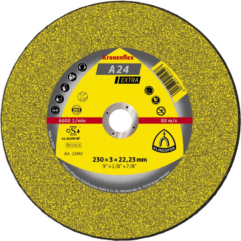 Cut Off Type 1 (Flat) 9 x 1/8(3mm) x 7/8 A24EX for General Purpose  Klingspor 13492