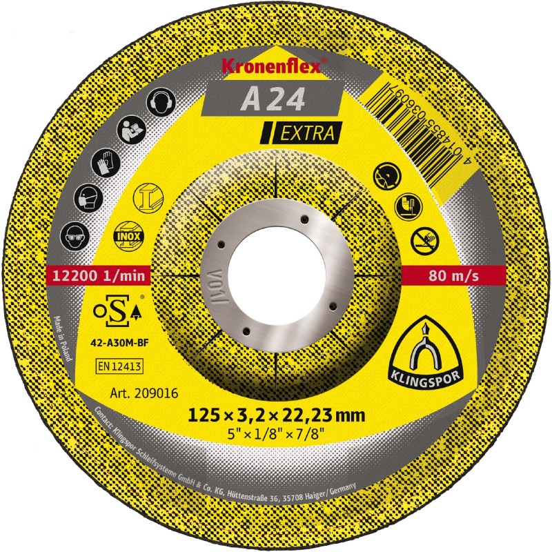 Cut Off Depressed Center 5 x 1/8(3.2mm) x 7/8 A24ex  Klingspor 209016