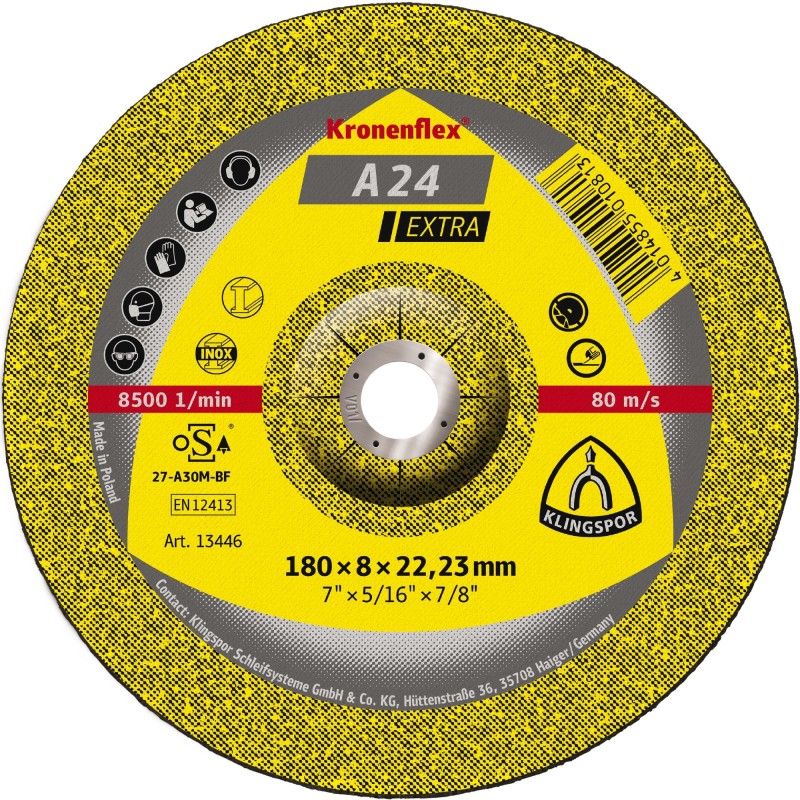 Grinding Disc Type 27 (Depressed Center) 4" x 1/4"(6mm) x 5/8" A24EX for General Purpose Klingspor 189004