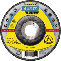 Cut Off Type 27 (Depressed Center) 4-1/2 x 1/16(1.6) x 7/8 A46TZ for Steel & Stainless Steel Klingspor 235378