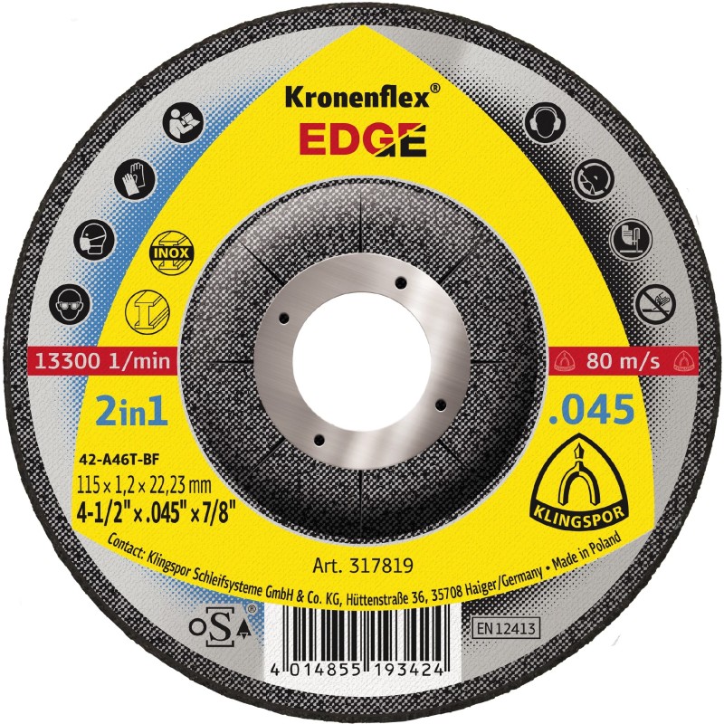Cut Off Type 27 (Depressed Center) 4-1/2 x .045 The Edge for Steel & Stainless Steel Klingspor