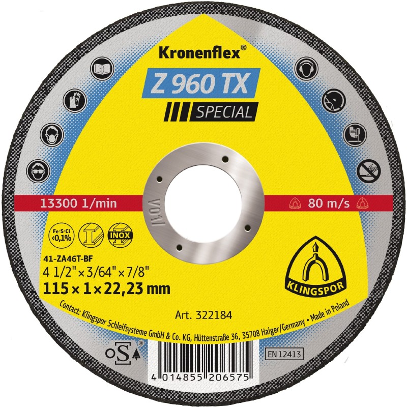 Cut Off 4-1/2x.040(1.0mm)x7/8 Z960tx Klingspor 322184