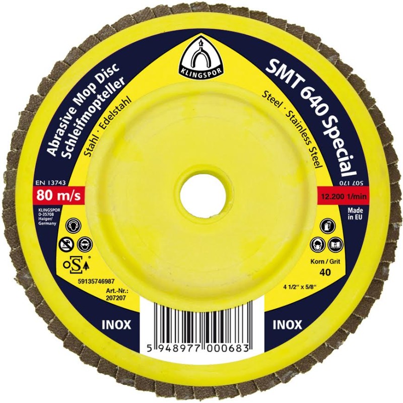 Flap Disc 4-1/2" Diameter 5/8-11 Arbour Hole SMT640 40 Grit Klingspor 207207